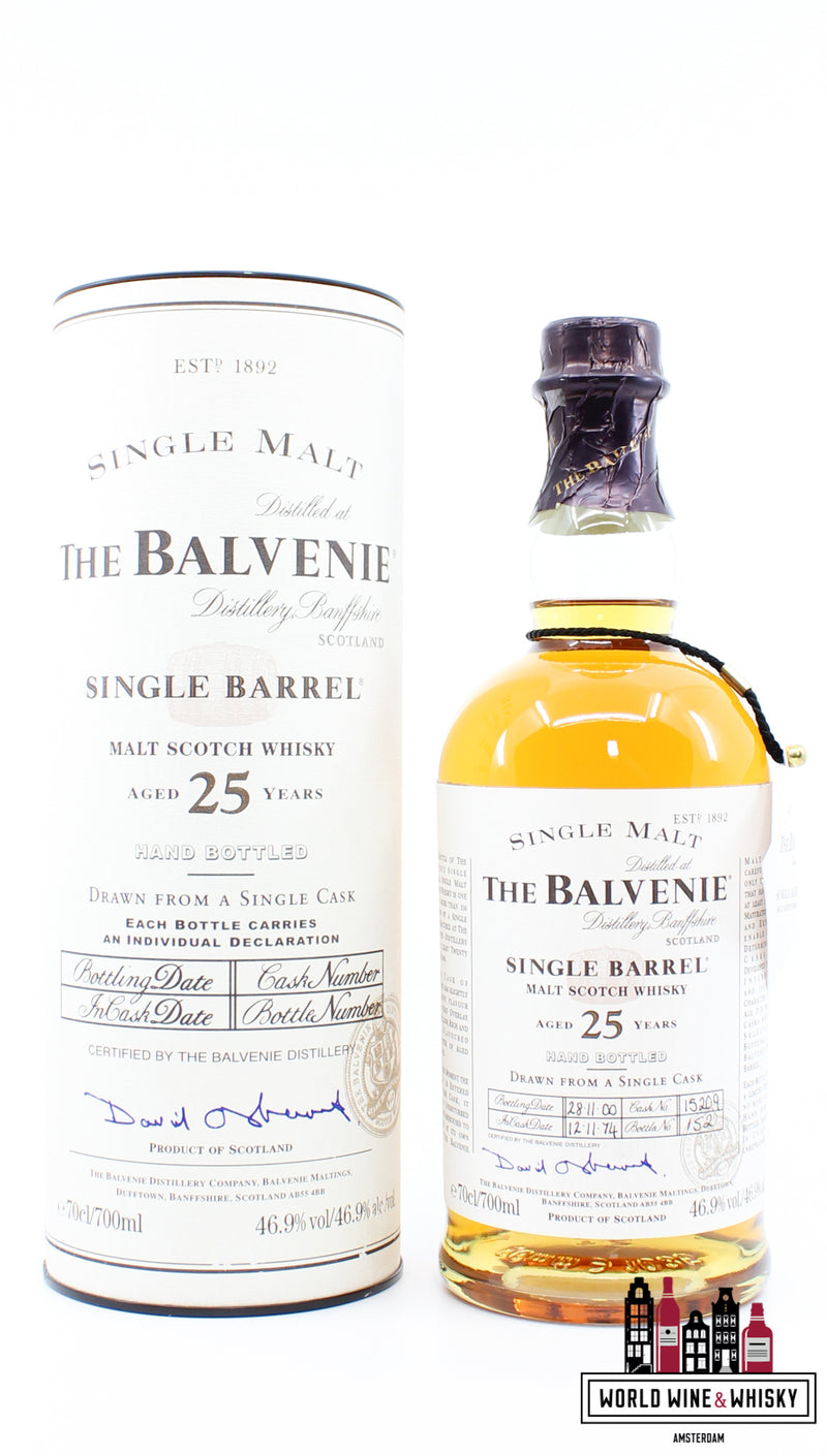 The Balvenie 25 Years Old 1974 2000 - Single Barrel Hand Bottled - Cask 15209 46.9% - WORLD WINE WHISKY 