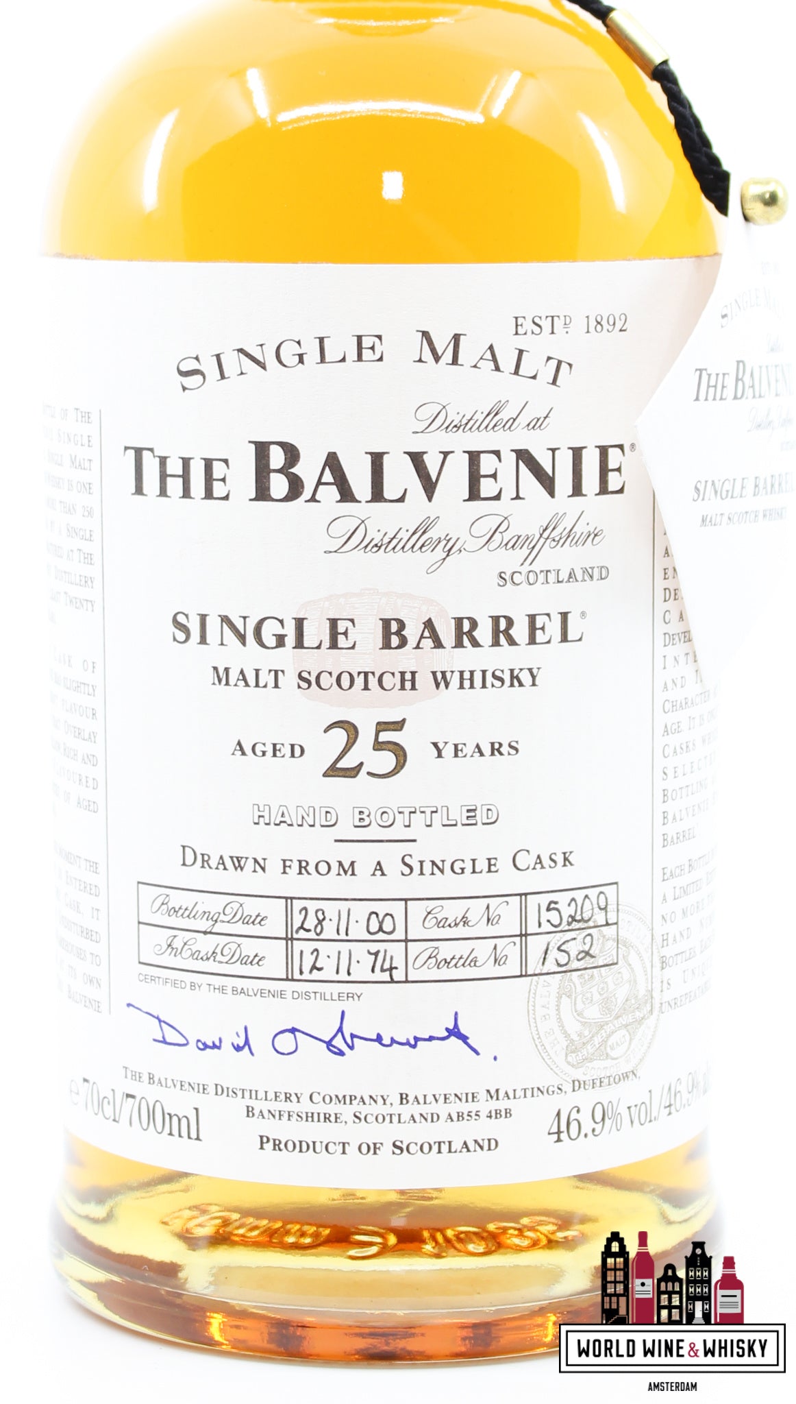 The Balvenie 25 Years Old 1974 2000 - Single Barrel Hand Bottled - Cask 15209 46.9% - WORLD WINE WHISKY 
