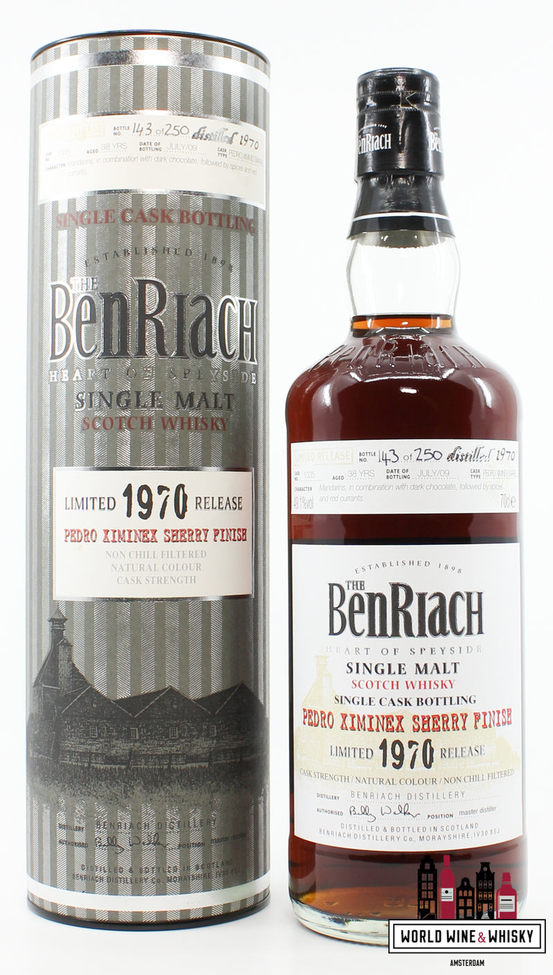 BenRiach 38 jaar oud 1970 2009 - Vat 1035 - Single Cask Bottling 49,1% (1 van 250)