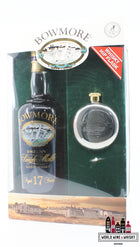 Bowmore 17 Years Old - Whisky Heupfles Cadeauset - Glas Bedrukt Label 43%