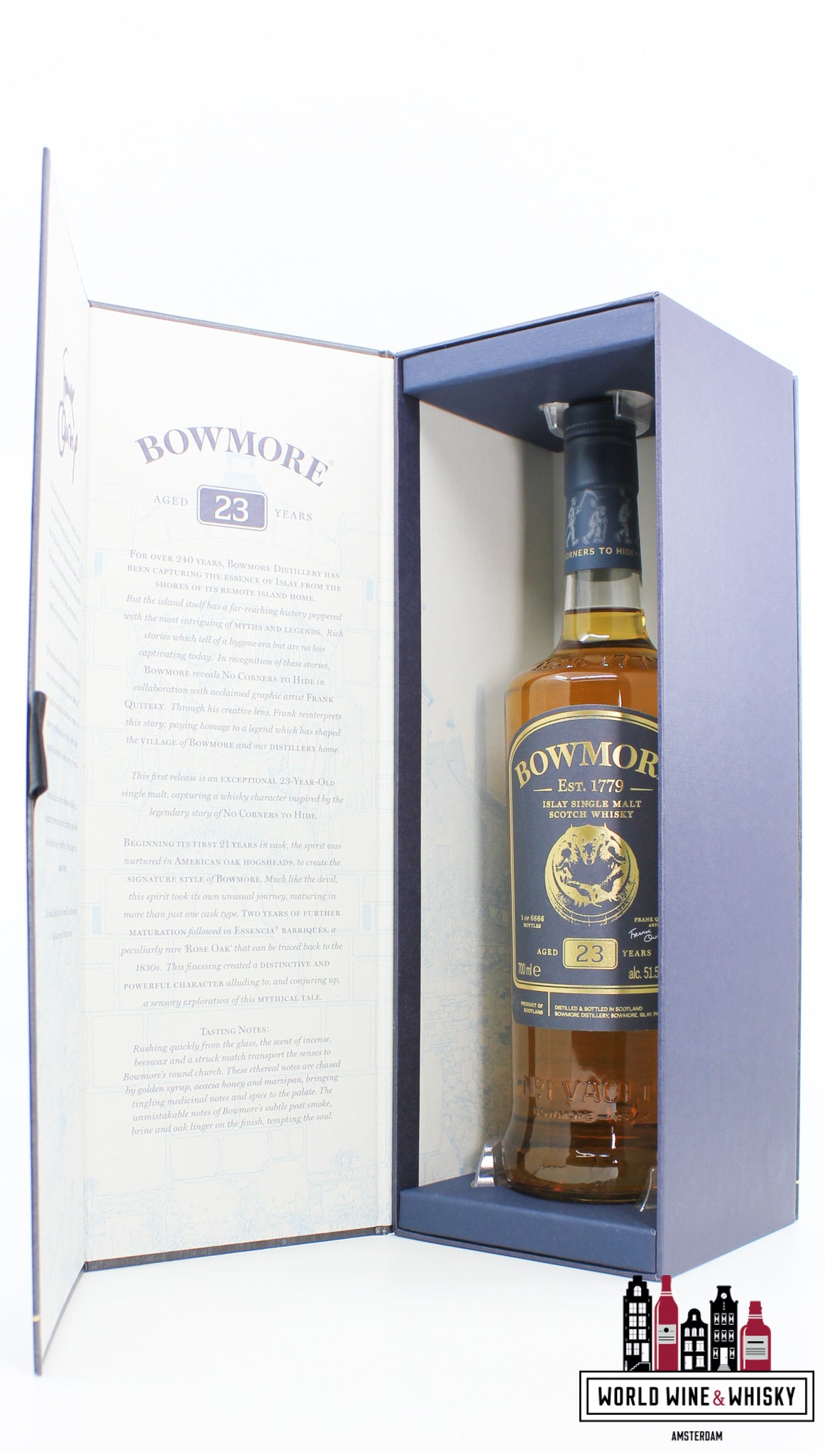 Bowmore 23 jaar oud 2021 - Geen hoeken om te verbergen - Exclusief voor reisdetailhandel 51,5% (1 van 6666)