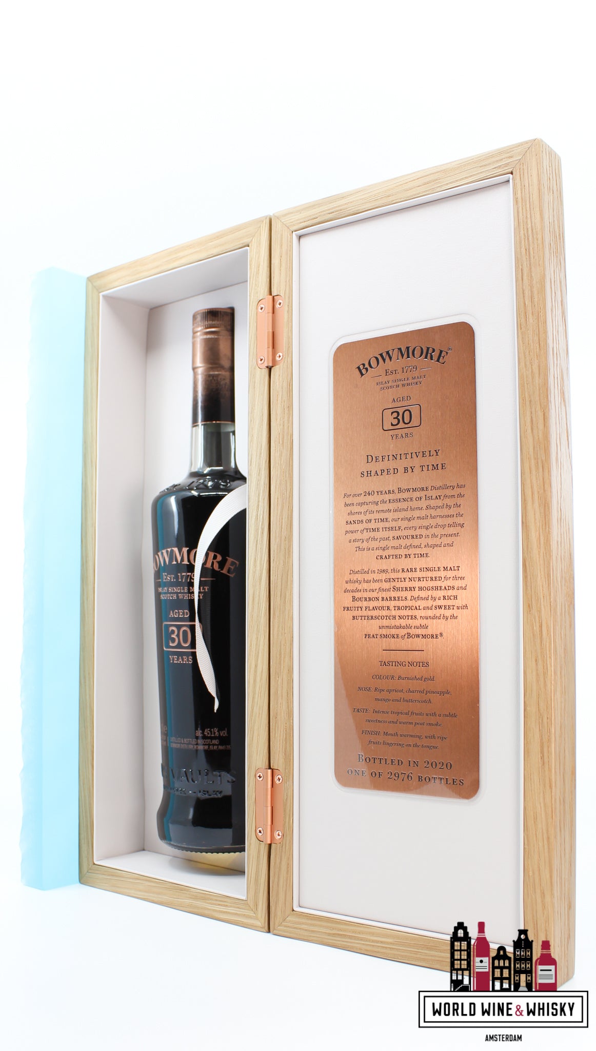 Bowmore 30 Years Old - Editie 2021 (Gebotteld in 2020) 45,1% (1 van 2976) - Volledige set