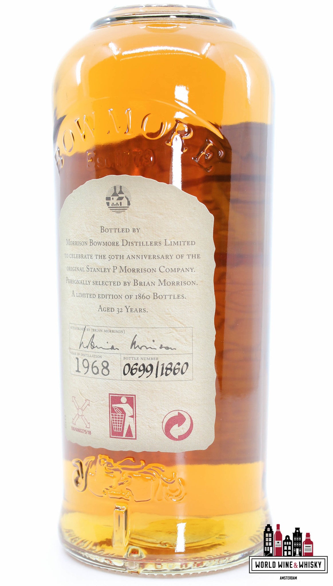 Bowmore 32 jaar oud 1968 2000 - 50-jarig jubileum van het oorspronkelijke Stanley P. Morrison Company 45,5% (1 van 1860)