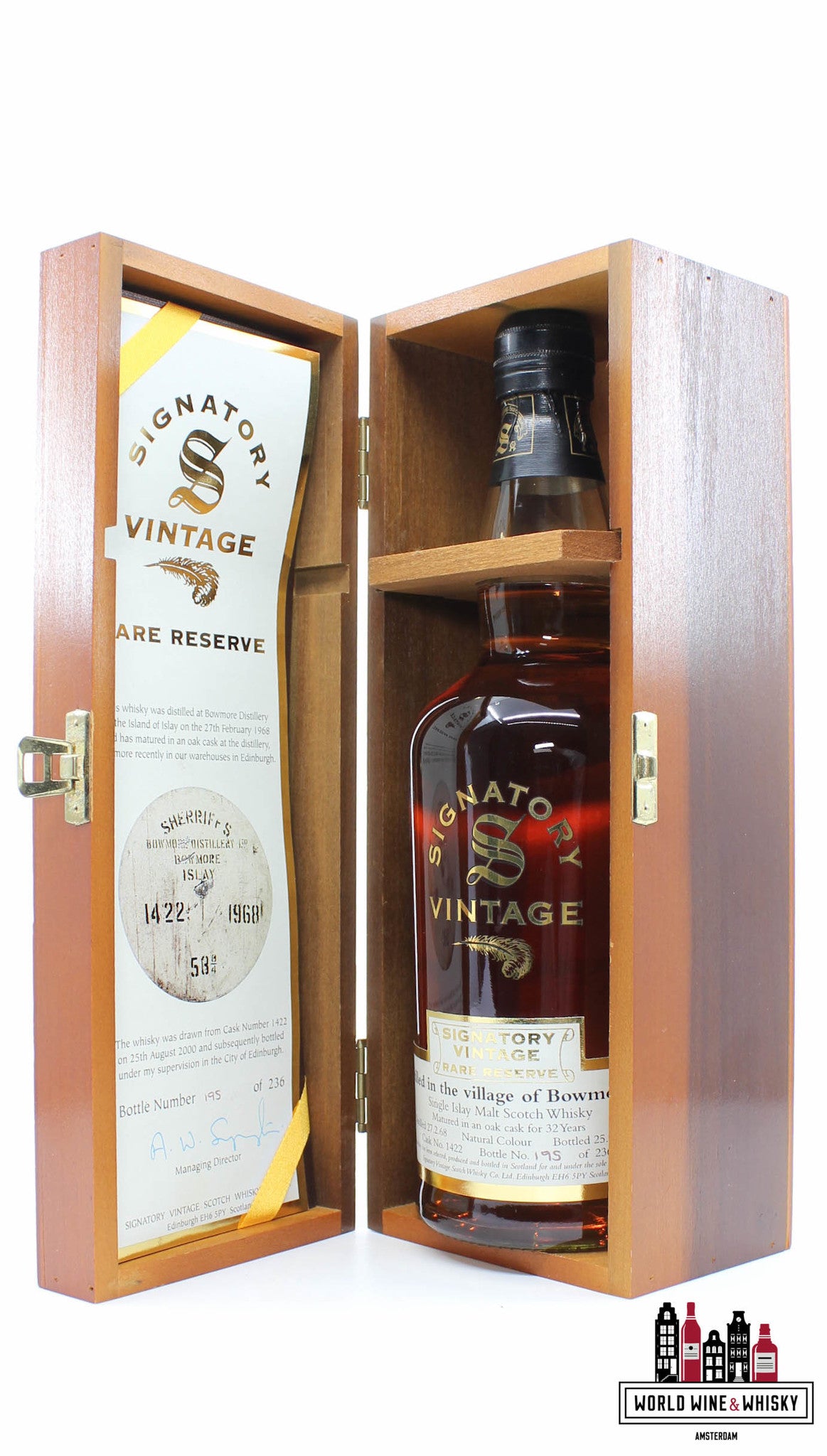 Bowmore 32 Years Old 1968 2000 - Cask 1422 - Signatory Vintage - Rare Reserve 46% (1 van 236)