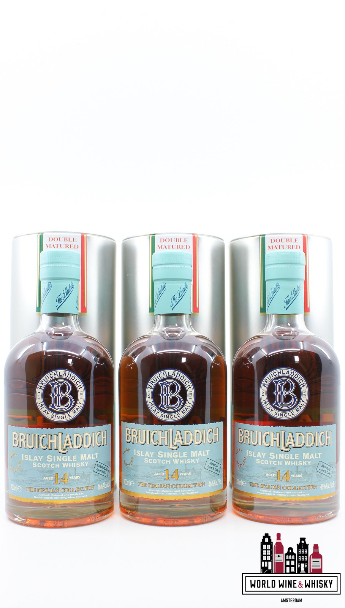 Bruichladdich 14 jaar oud 1993 2007 - De Italiaanse collectie 46% 1 van 3000 (volledige set)