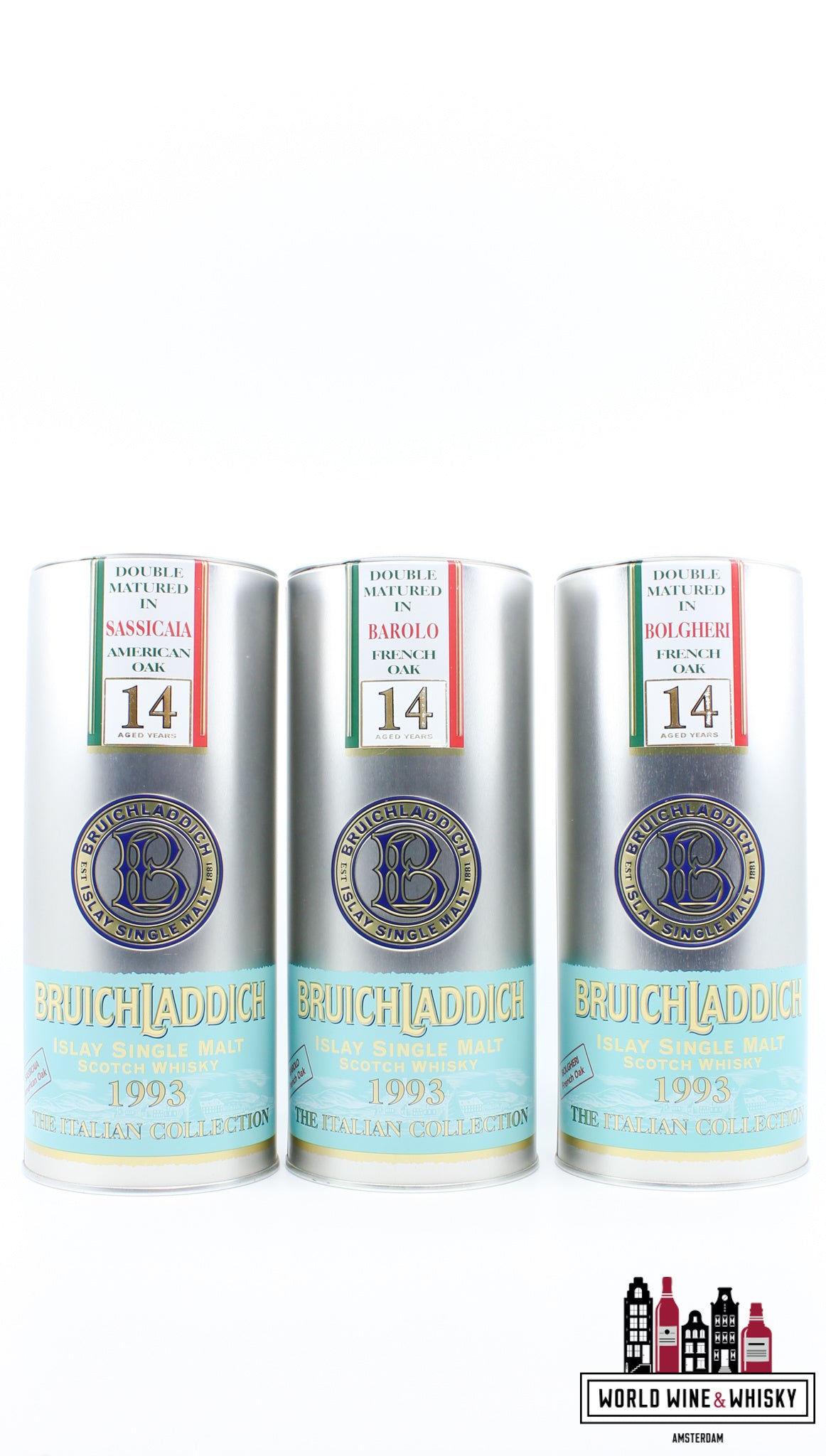 Bruichladdich 14 jaar oud 1993 2007 - De Italiaanse collectie 46% 1 van 3000 (volledige set)