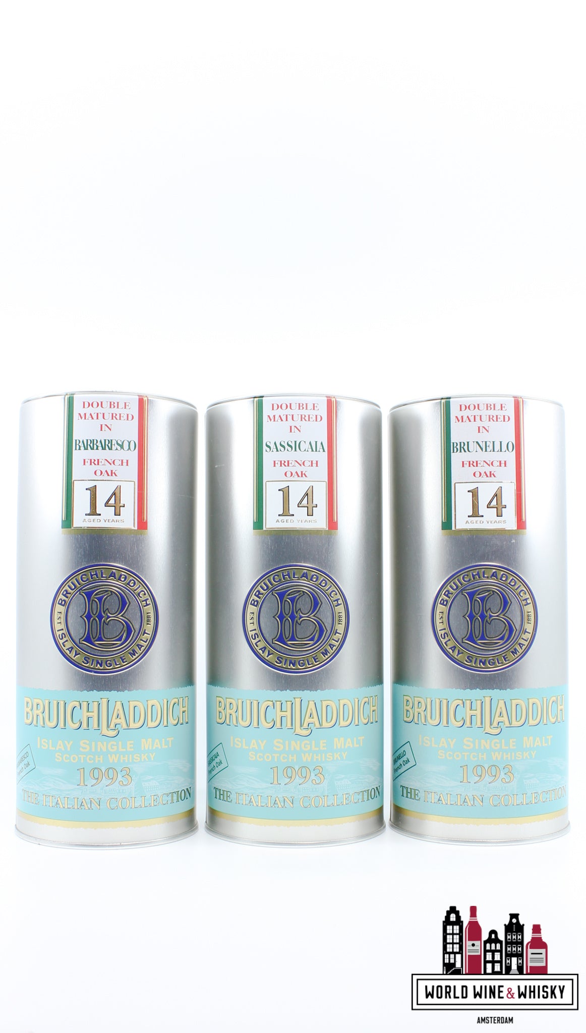 Bruichladdich 14 jaar oud 1993 2007 - De Italiaanse collectie 46% 1 van 3000 (volledige set)