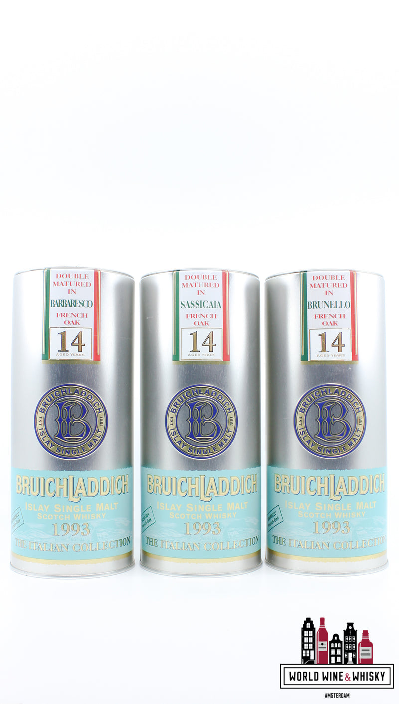 Bruichladdich 14 jaar oud 1993 2007 - De Italiaanse collectie 46% 1 van 3000 (volledige set)