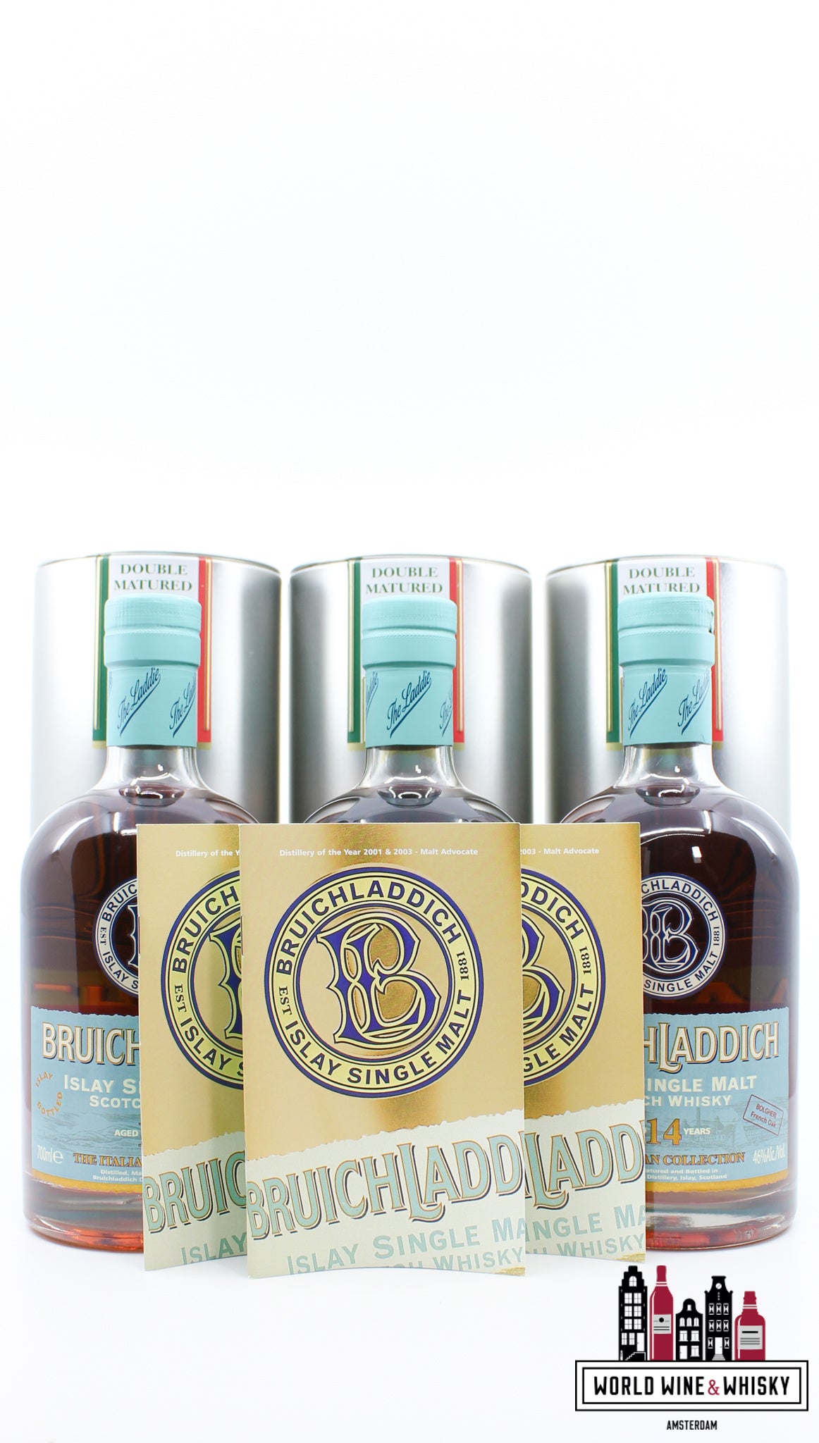 Bruichladdich 14 jaar oud 1993 2007 - De Italiaanse collectie 46% 1 van 3000 (volledige set)