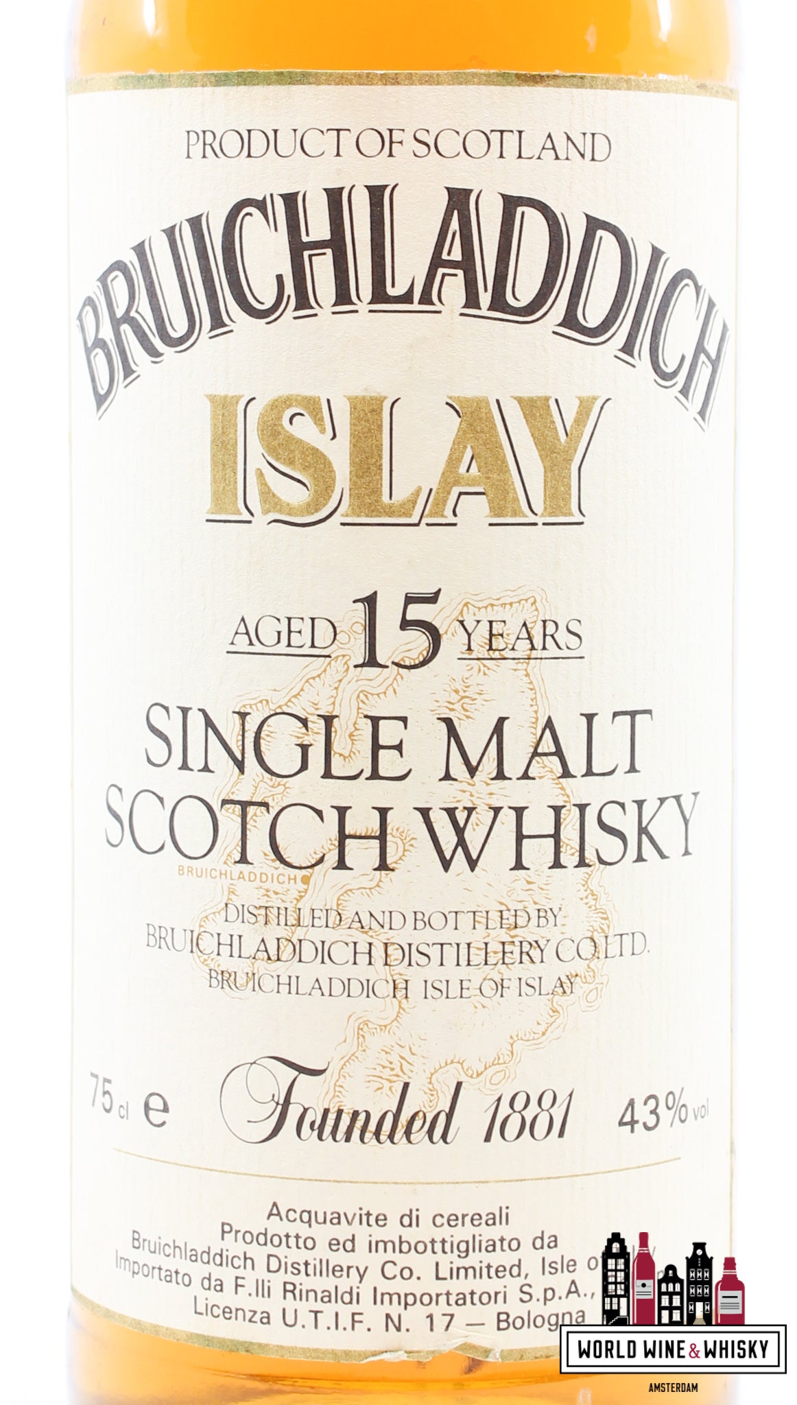 Bruichladdich 15 jaar oud - "Islay" - F.lli Rinaldi importatori (import) 43% 75cl