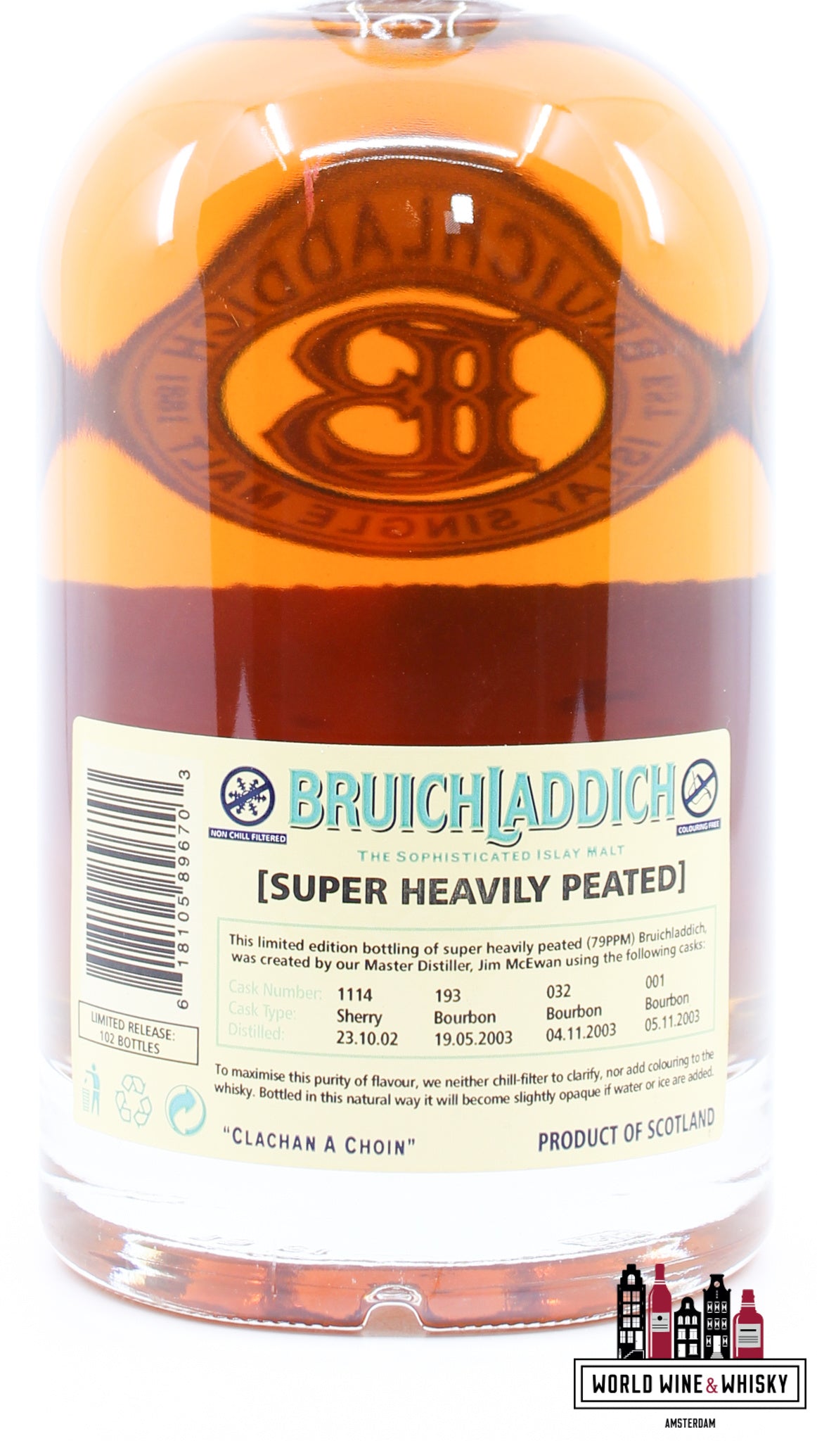 Bruichladdich 2003 2009 - Super Heavily Peated (79PPM) - Vat 1114, 193, 032 &amp; 001 46% (1 van 102)