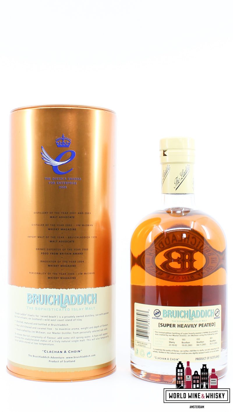 Bruichladdich 2003 2009 - Super Heavily Peated (79PPM) - Vat 1114, 193, 032 &amp; 001 46% (1 van 102)