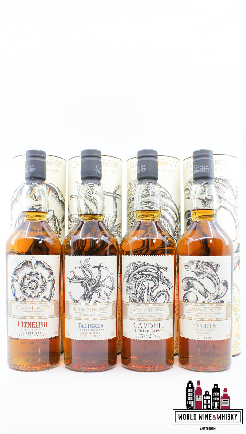 Volledige set Game of Thrones - Lagavulin, Clynelish, Talisker, Oban, Dalwhinnie, Singleton, Cardhu, Royal Lochnagar, Mortlach &amp; Johnnie Walker (12 flessen)
