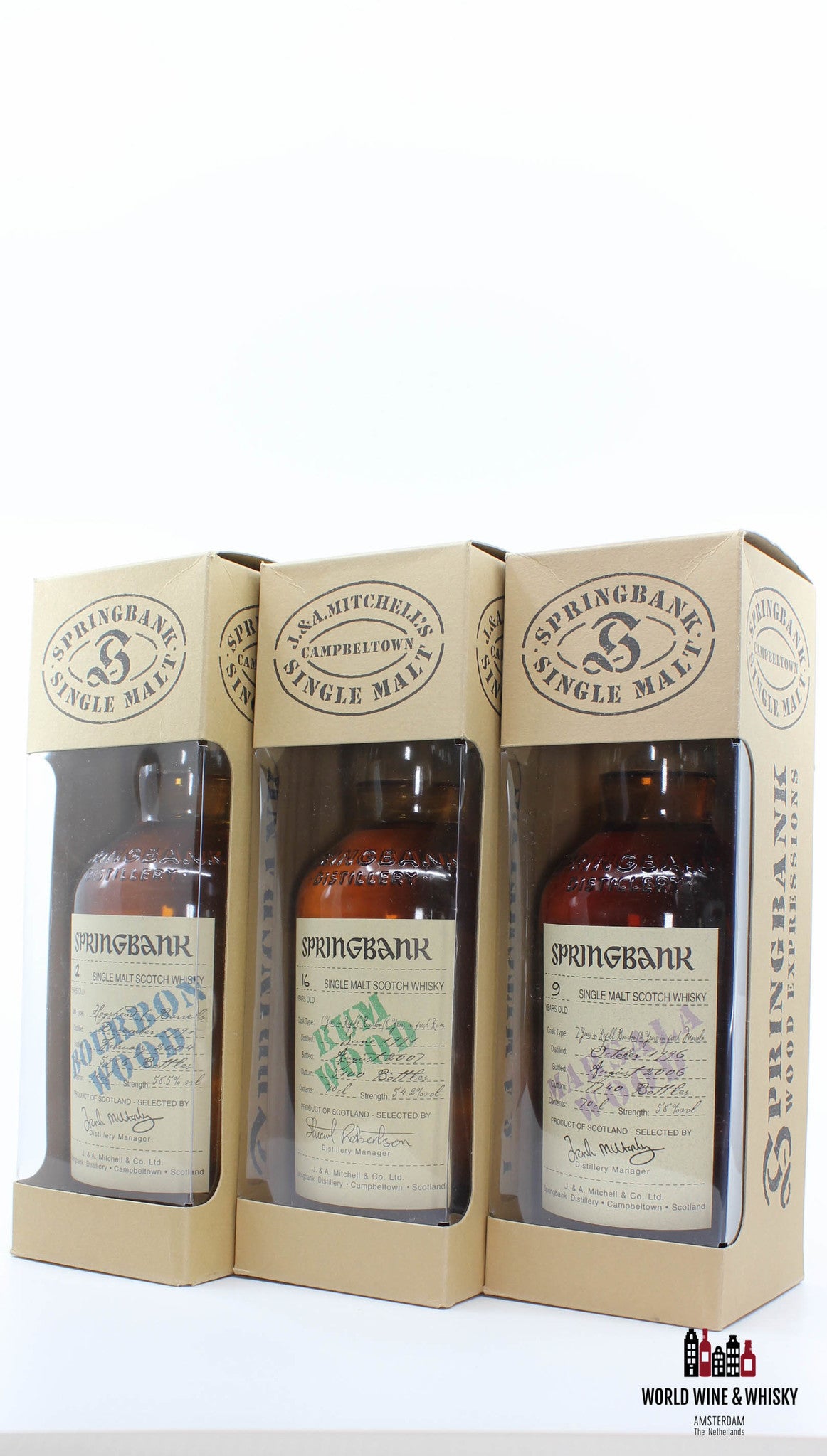 Complete set Springbank Wood Expression Collection - Hazelburn Longmorn - in totaal 16 flessen