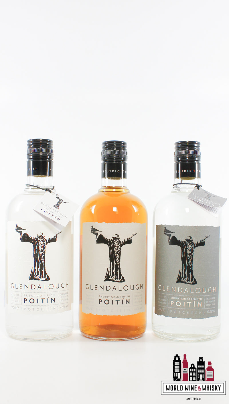 Glendalough Poitín - Premium Iers, Sherry Cask Finish &amp; Mountain Strength - set van 3 flessen