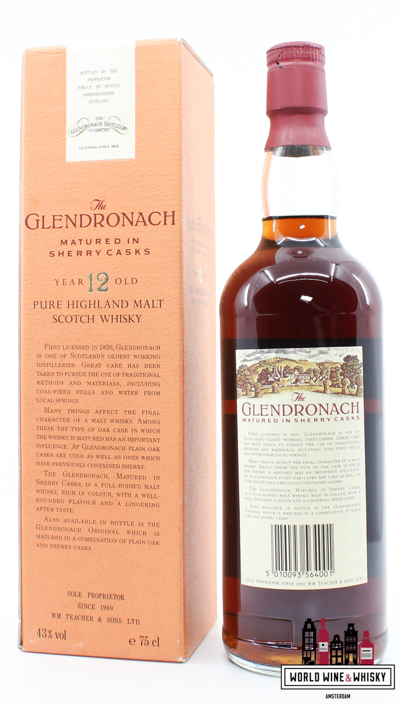Glendronach 12 jaar oud - Gerijpt in sherryvaten - Jaren 80 gebotteld 43% 750 ml