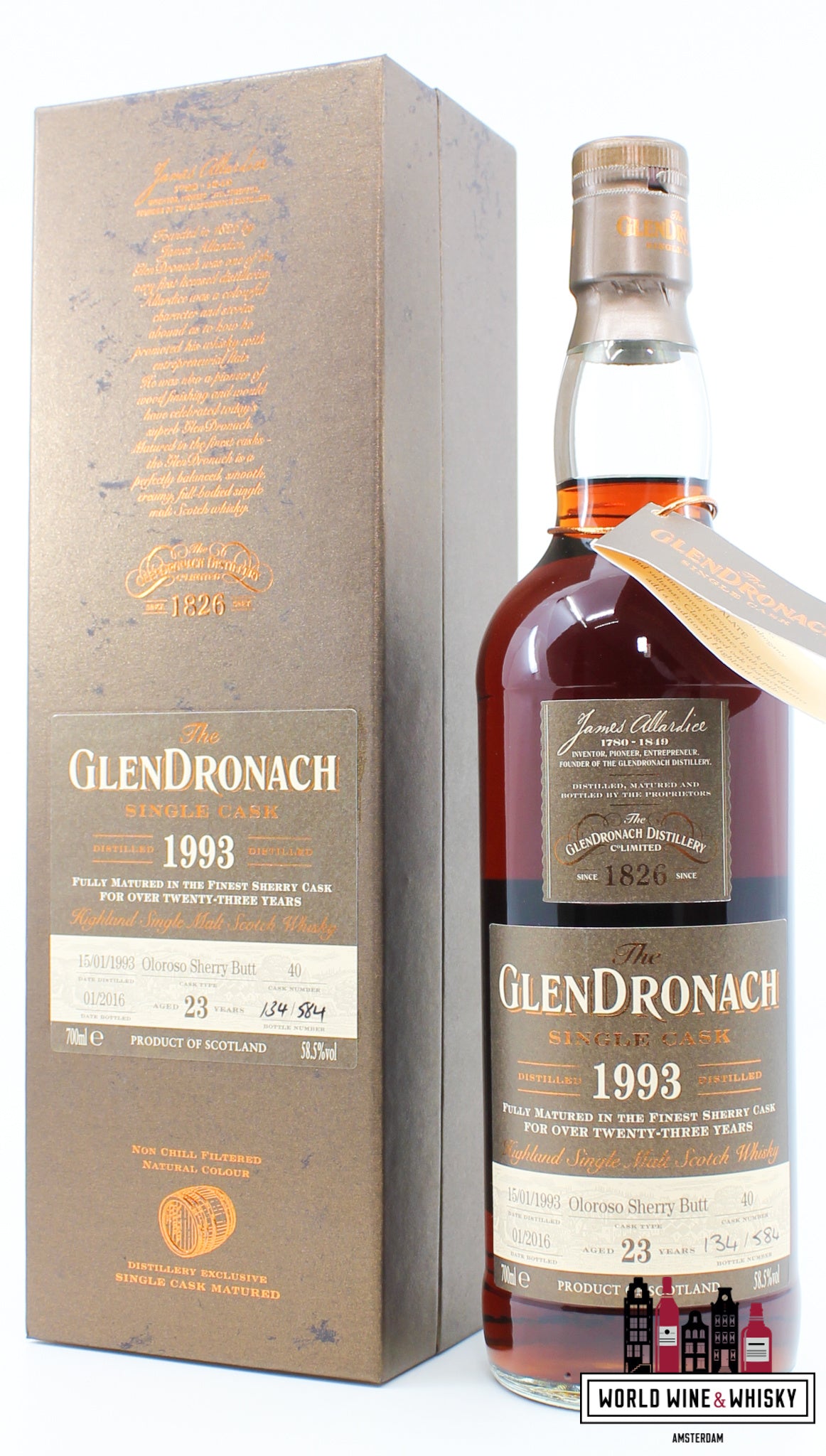 Glendronach 23 jaar oud 1993 2016 - Cask 40 - Single Cask 58,5% (1 van 584)