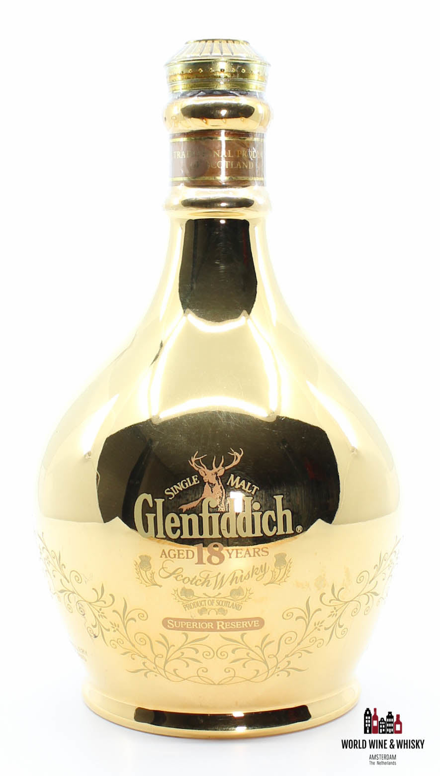 Glenfiddich 18 jaar oud - Superior Reserve - Gouden karaf 23 karaat 43%