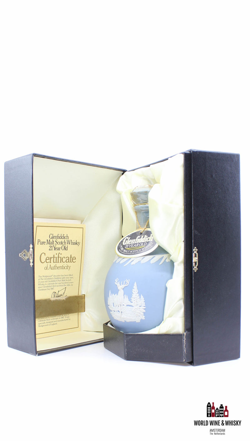 Glenfiddich 21 Years Old 1987 - Blauwe Wedgwood "Jasper" karaf 43% 750ml (in luxe koffer)