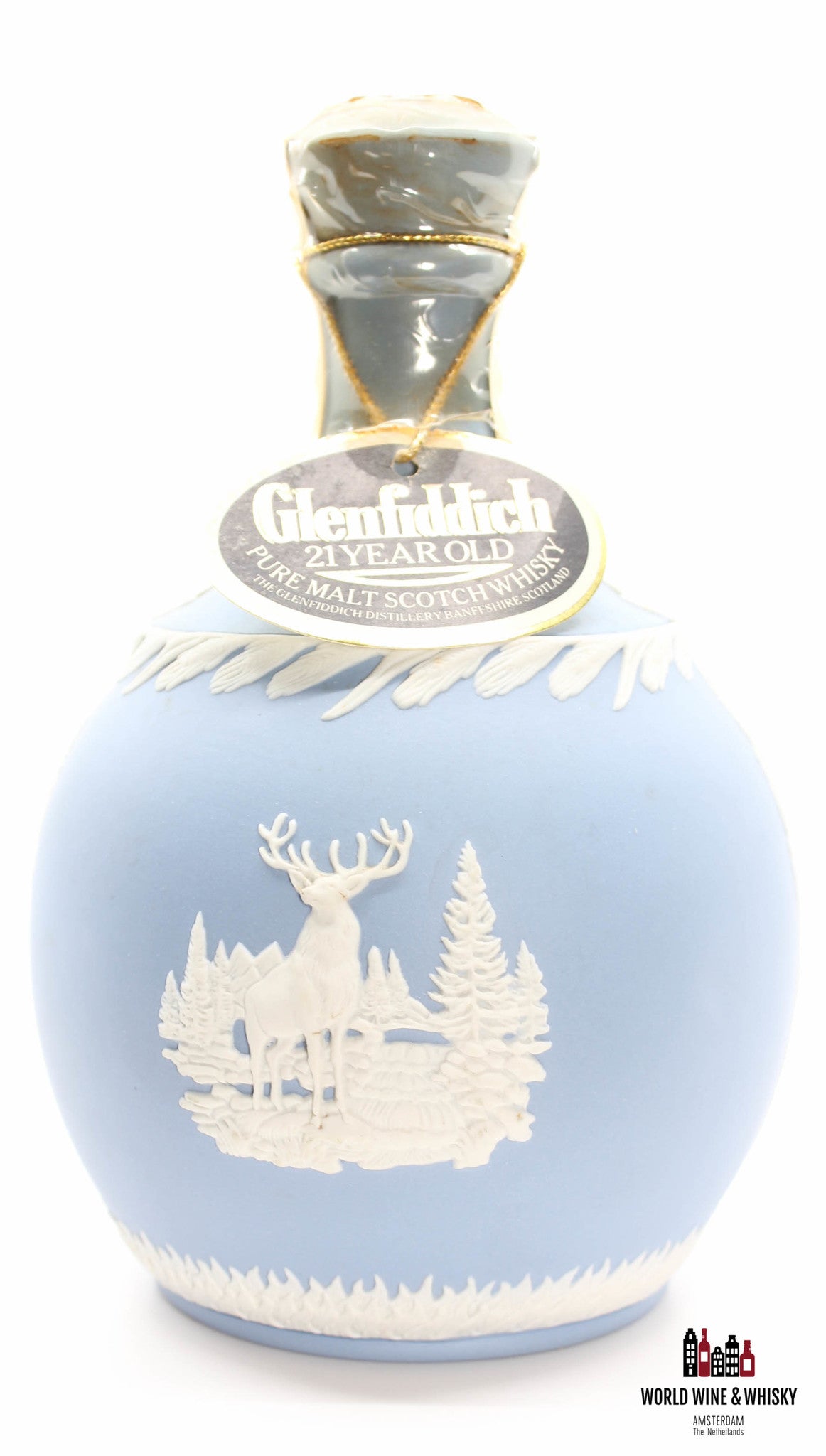 Glenfiddich 21 Years Old 1987 - Blauwe Wedgwood "Jasper" karaf 43% 750ml (in luxe koffer)