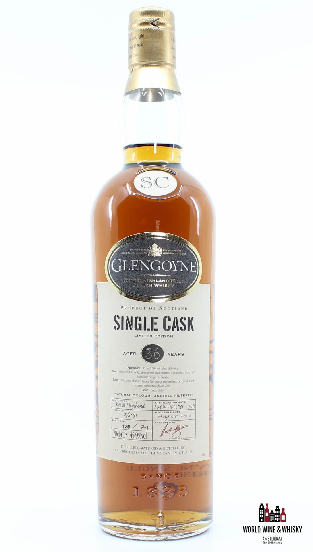 Glengoyne 36 jaar oud 1969 2006 Single Cask - Cask 3691 45,9%