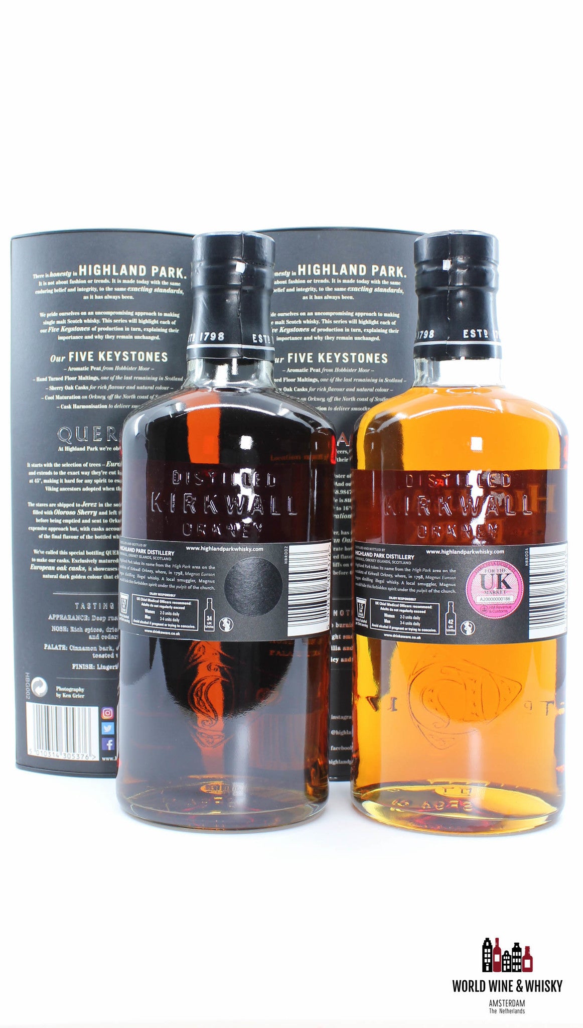 Highland Park Keystones-serie - Hobbister, Shiel, Quercus, Yesnaby en Hillhead (volledige set)