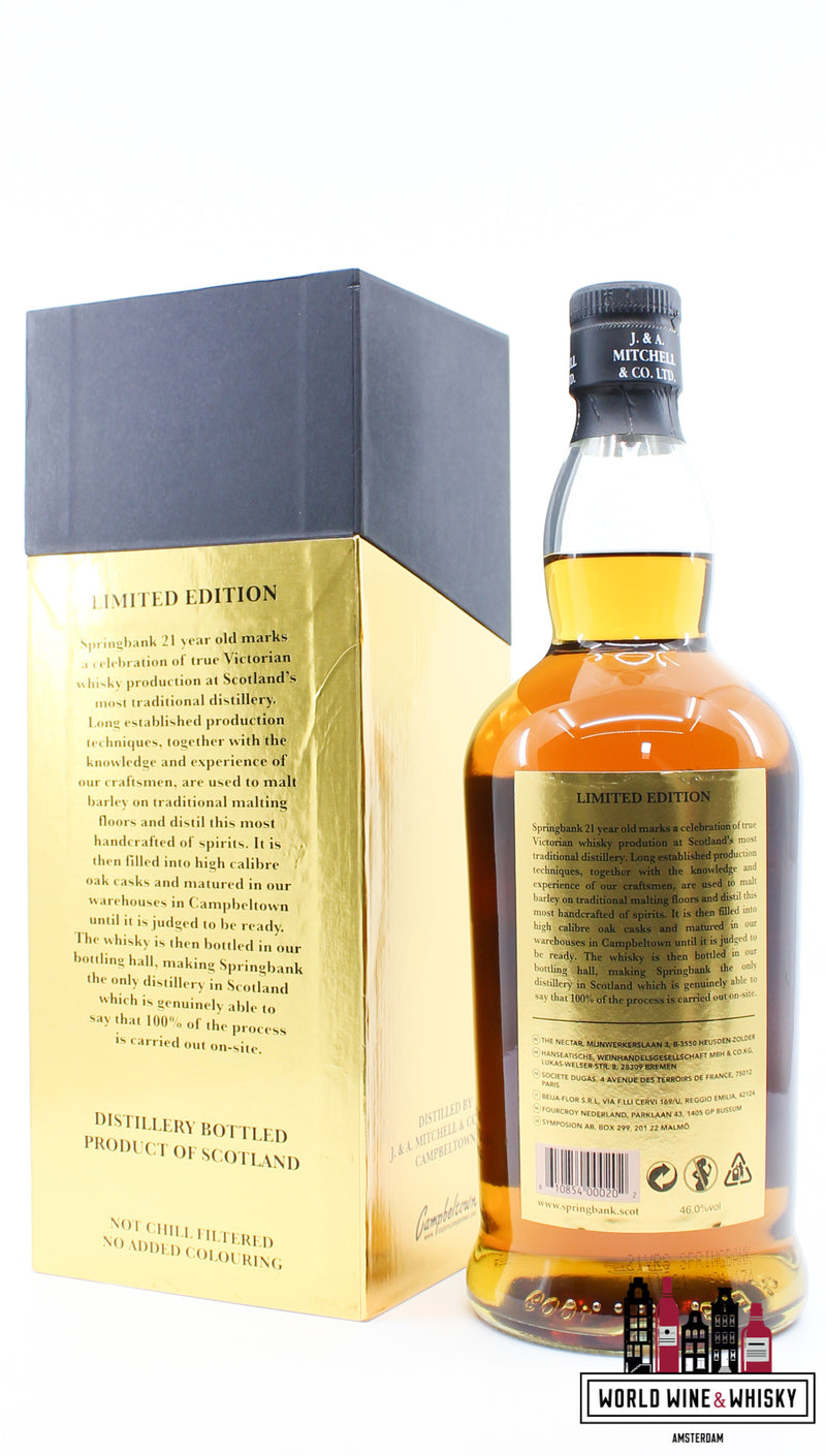 Springbank 21 Years Old 2021 - Limited Edition - Zwart/Gouden Editie 46% (1 van 3600) - Nieuw
