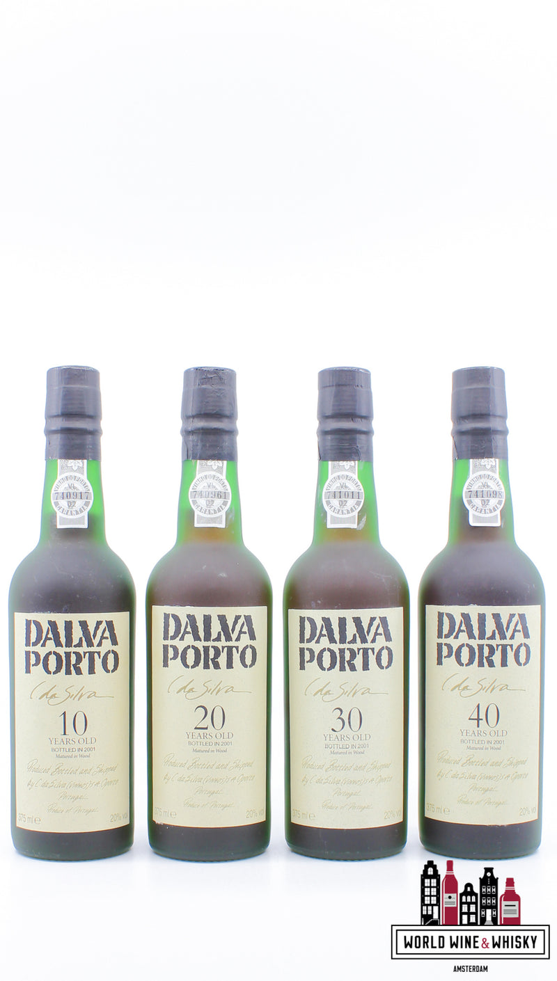 Dalva Porto 2001 - 10, 20, 30 &amp; 40 jaar oud 20% - set van vier flessen van 375 ml