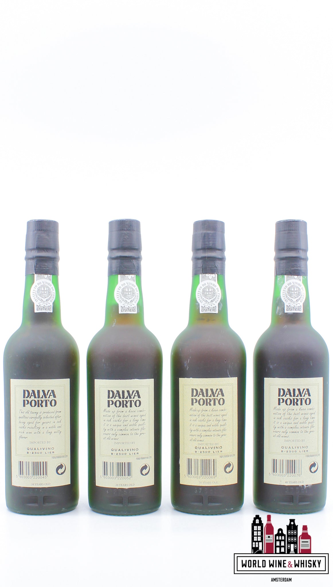Dalva Porto 2001 - 10, 20, 30 &amp; 40 jaar oud 20% - set van vier flessen van 375 ml
