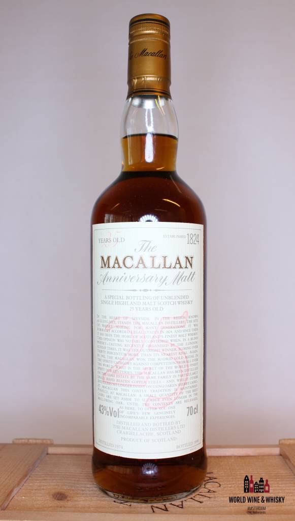 Macallan 25 jaar oud 1974 1999 The Anniversary Malt 43% (in OWC)