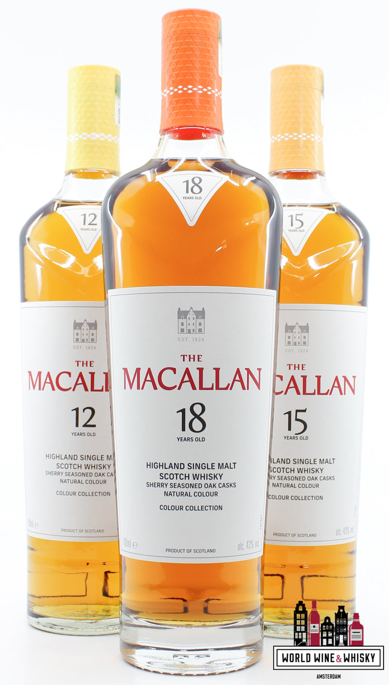 Macallan 12, 15 en 18 jaar oud 2023 - Colour Collection (set van drie flessen)
