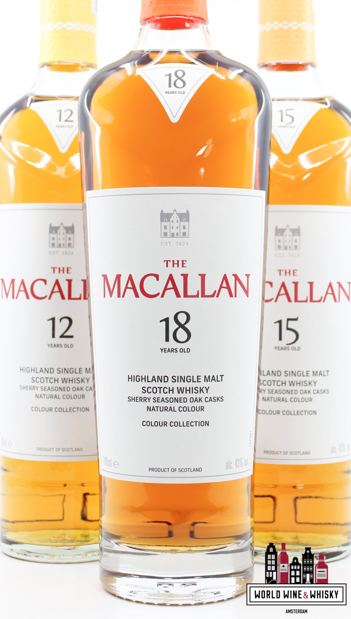Macallan 12, 15 en 18 jaar oud 2023 - Colour Collection (set van drie flessen)