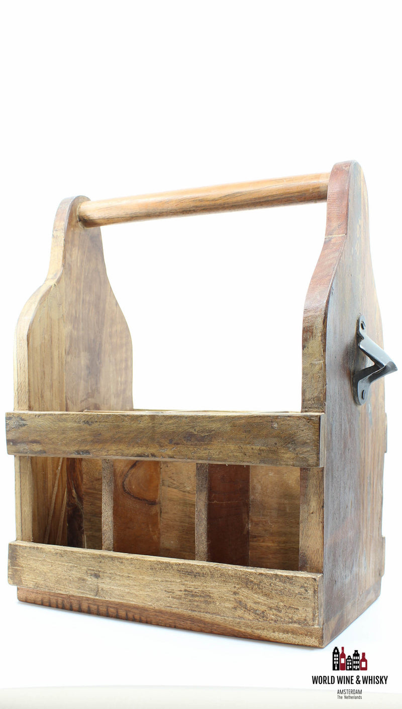 Handgemaakte houten bier-/wijnkrat (voor 6 flessen)