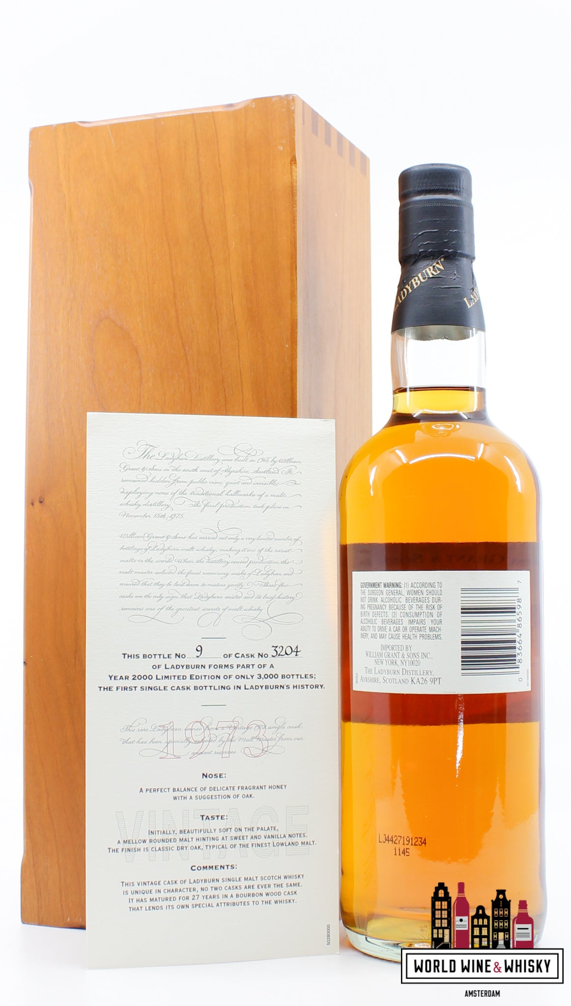 Ladyburn 27 Years Old 1973 2000 - Vintage Single Cask - Cask 3204 50,4% (1 van 3000)