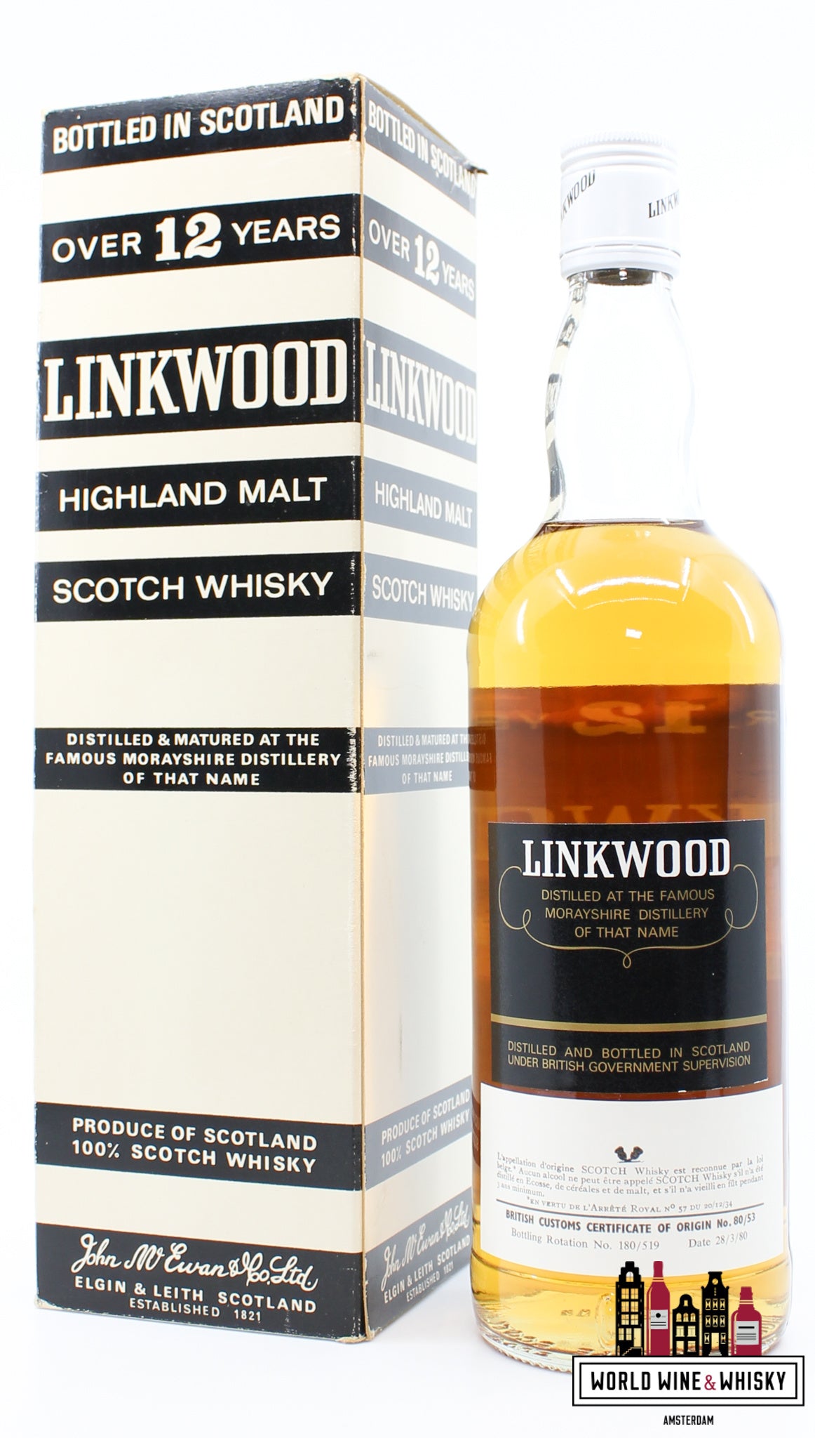 Linkwood 12 Years Old 1980 - Pure Schotse Whisky - Oude Botteling 43% 750ml