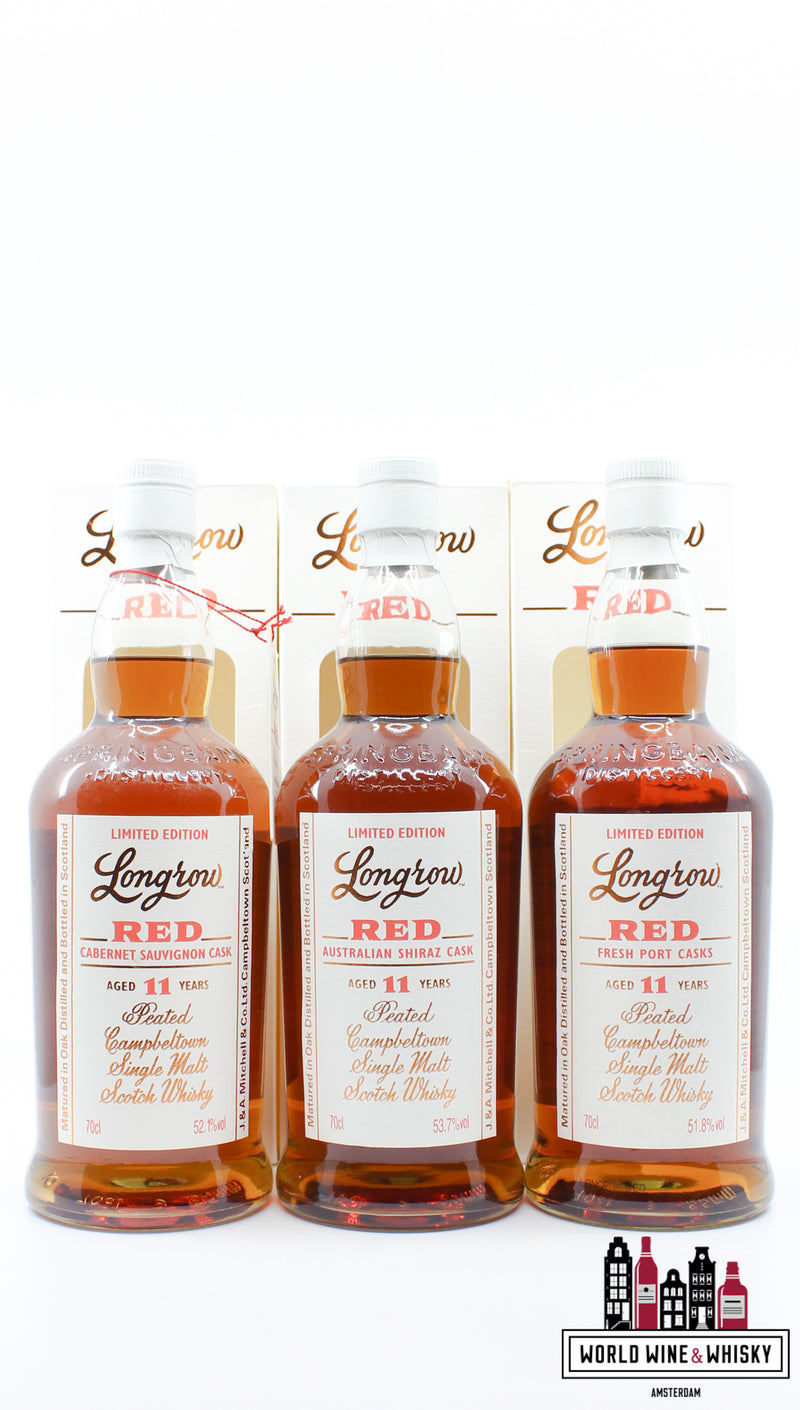 Longrow (Springbank) Red Series 2012-2020 (1e, 2e, 3e, 4e, 5e, 6e, 7e, 8e, 9e) - 9 flessen