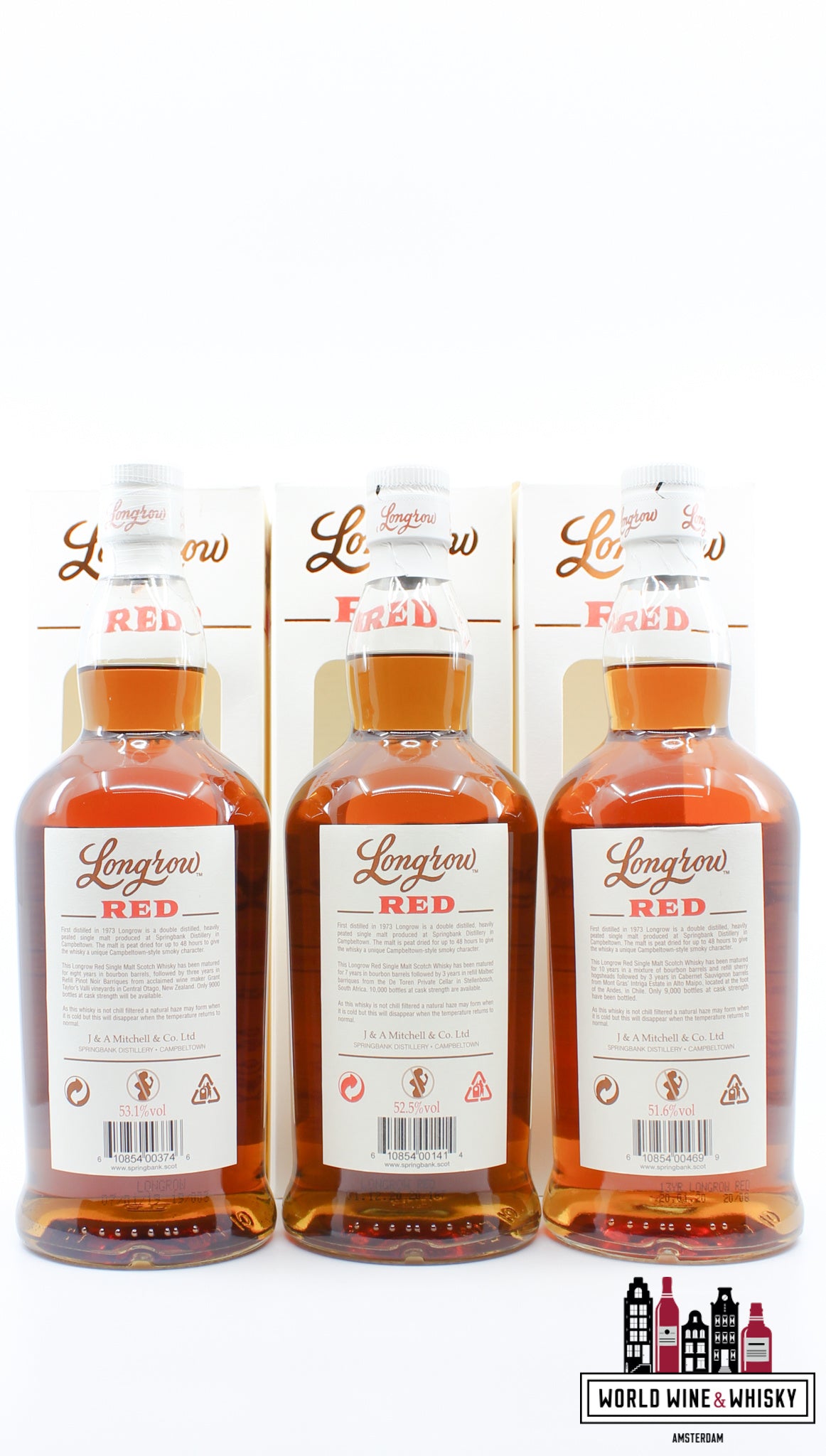 Longrow (Springbank) Red Series 2012-2020 (1e, 2e, 3e, 4e, 5e, 6e, 7e, 8e, 9e) - 9 flessen