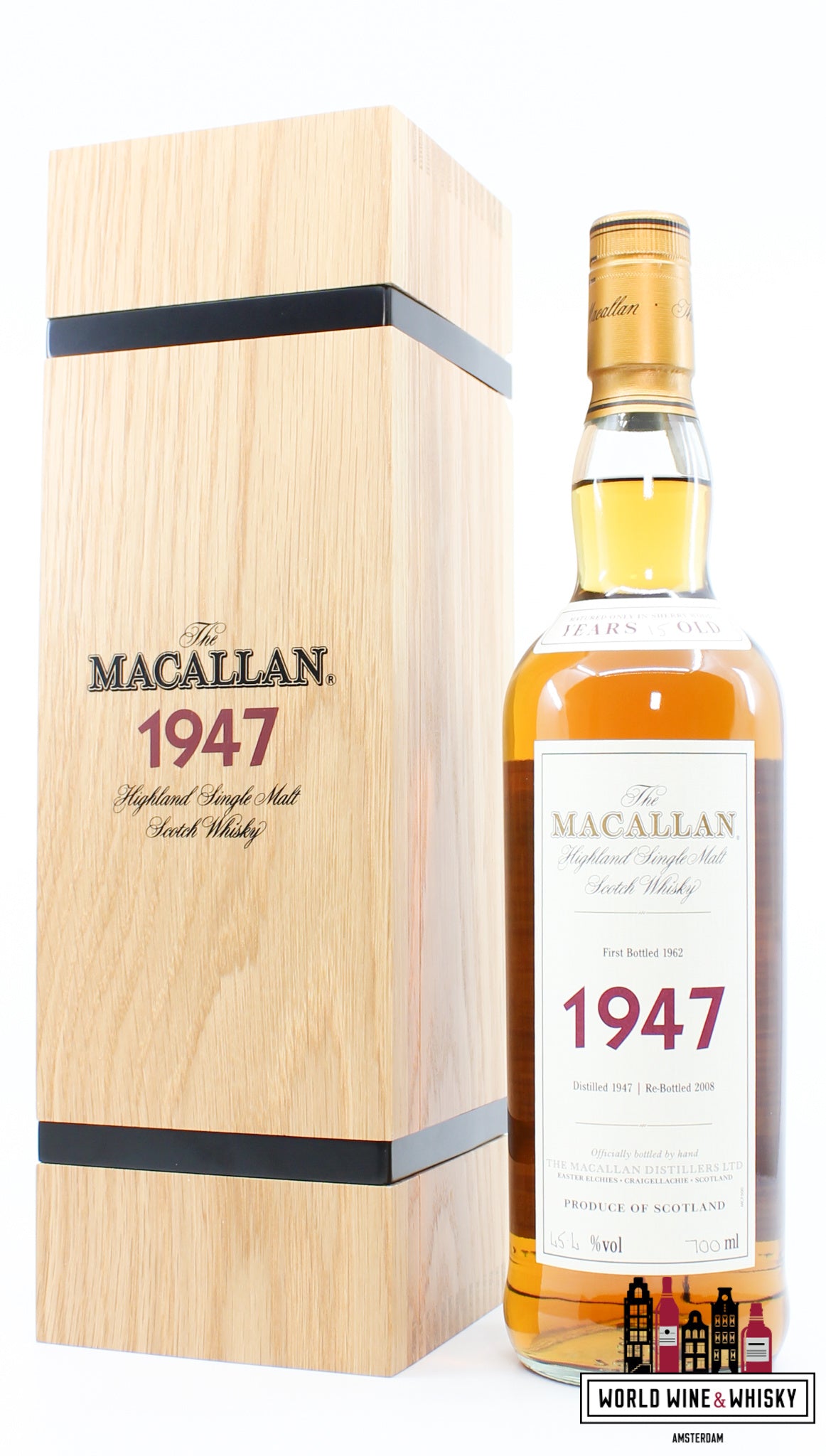Macallan 15 Years Old 1947 1962 - Fine &amp; Rare (opnieuw gebotteld in 2008) 45,4% (in luxe houten kist)