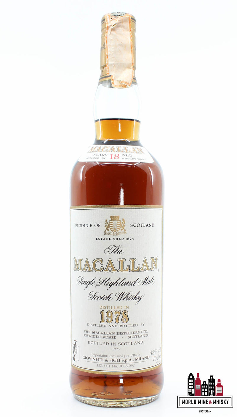 Macallan 18 jaar oud 1978 1996 - Giovinetti &amp; Figli Import Italia 43% 700ml