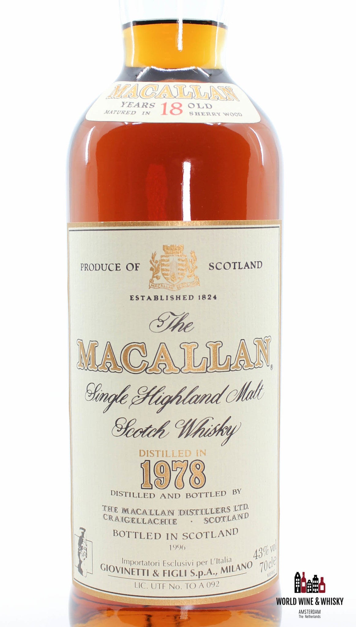 Macallan 18 jaar oud 1978 1996 - Giovinetti &amp; Figli Import Italia 43% 700ml