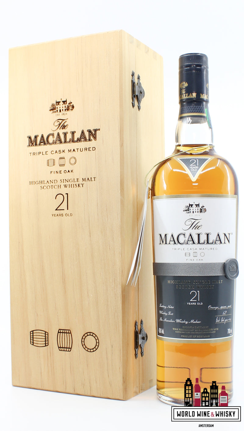 Macallan 21 Years Old 2011 - Fine Oak Triple Cask Matured 43% (In luxe houten kist)