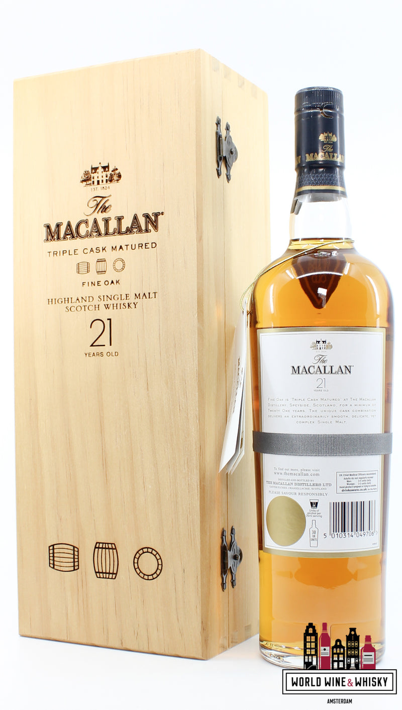 Macallan 21 Years Old 2011 - Fine Oak Triple Cask Matured 43% (In luxe houten kist)