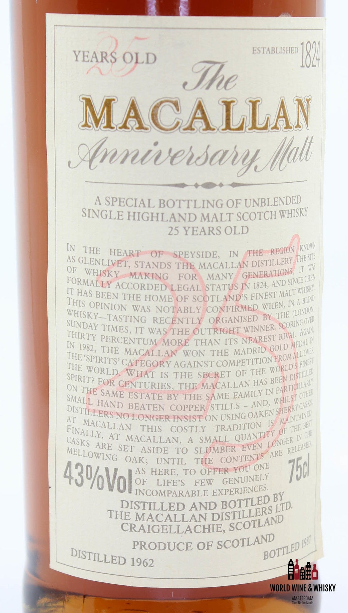 Macallan 25 jaar jubileummalt 1962 1987 43% 750ml