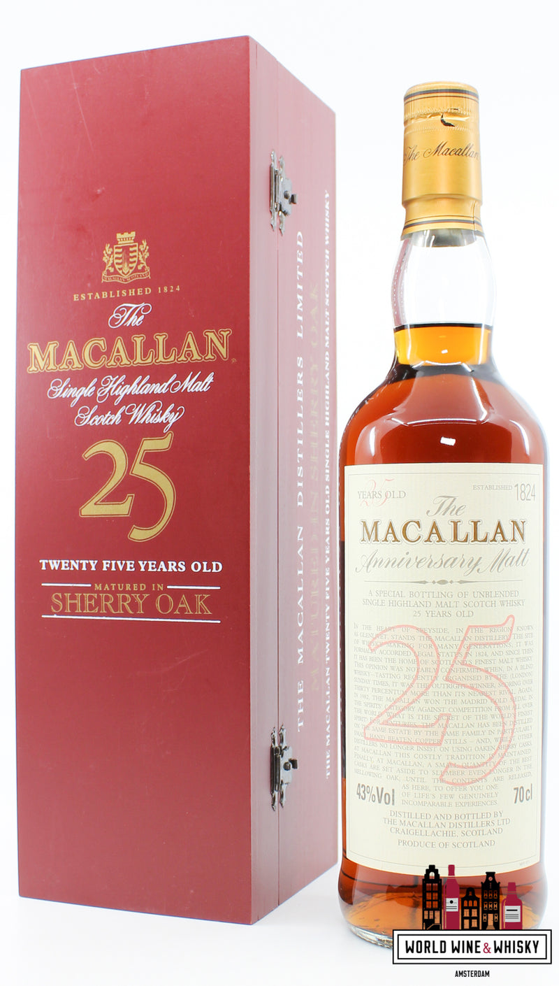 Macallan 25 Years Old Anniversary Malt - Sherry Oak 43% 700ml (In de rode doos)