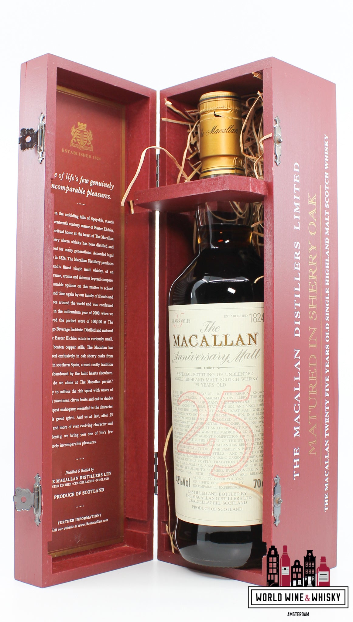 Macallan 25 Years Old Anniversary Malt - Sherry Oak 43% 700ml (In de rode doos)