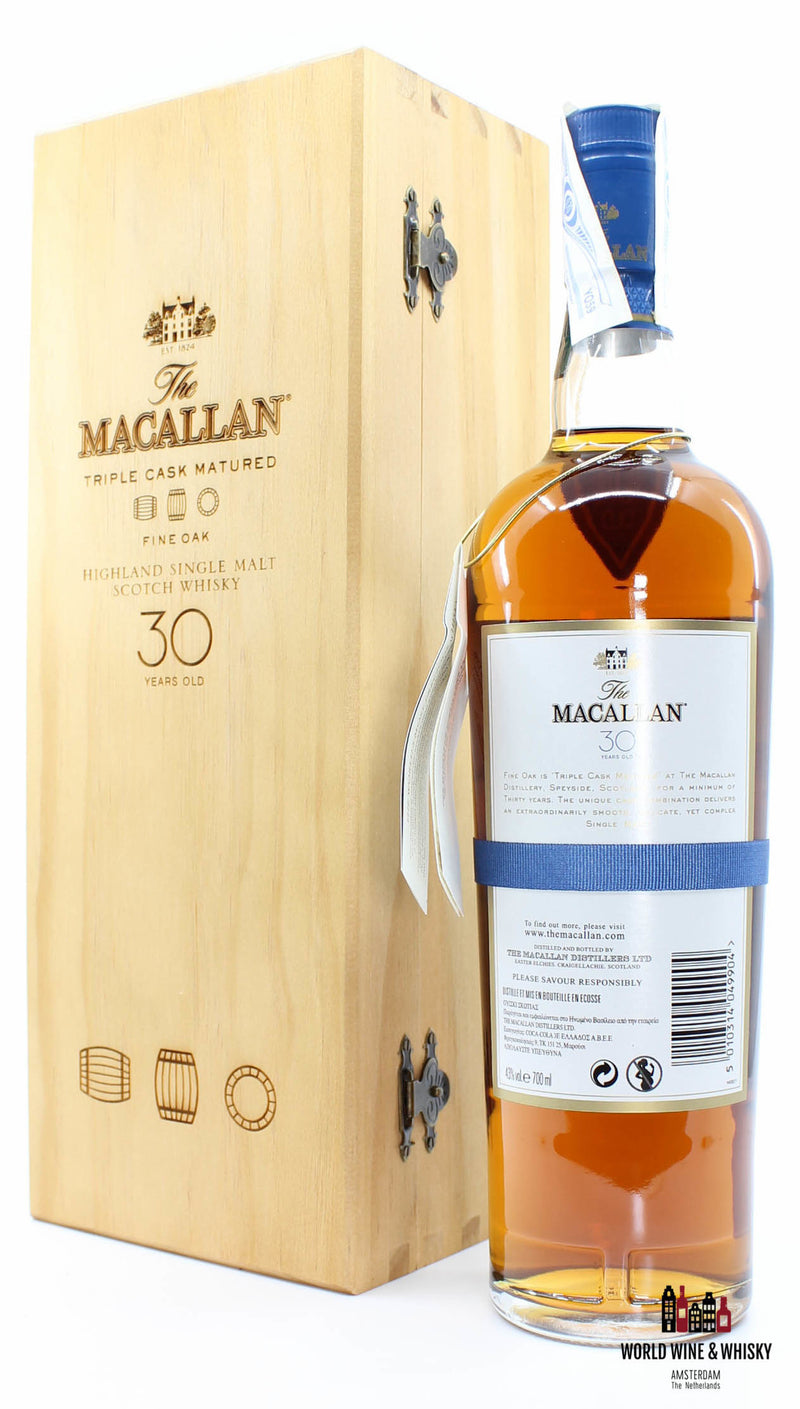 Macallan 30 jaar oud - Fine Oak - Triple Cask Matured 43% (in houten kist)