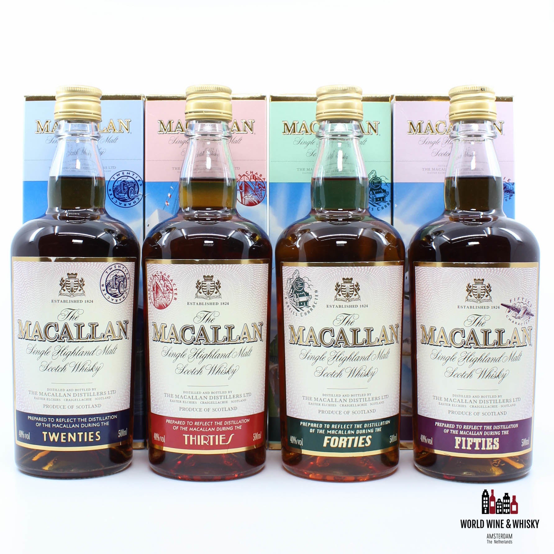 Macallan Travel Series 1920, 1930, 1940 &amp; 1950 500ml 40% (volledige set)