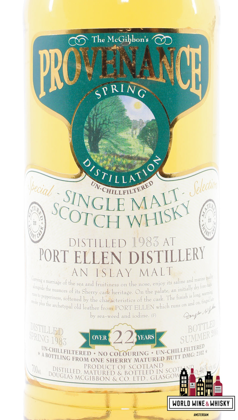 Port Ellen 22 jaar oud - Lente 1983, zomer 2005 - Herkomst - Vat 2102 - Douglas McGibbon 46% (gesloten distilleerderij)