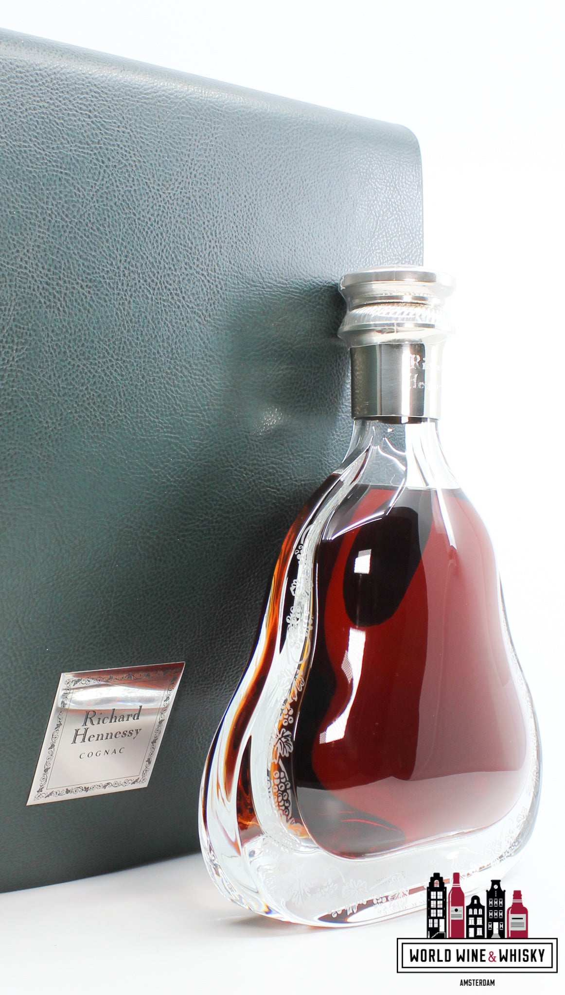 Richard Hennessy Cognac Baccarat Decanter - Duty Free Edition - in de luxe groene leren koffer (complete set)