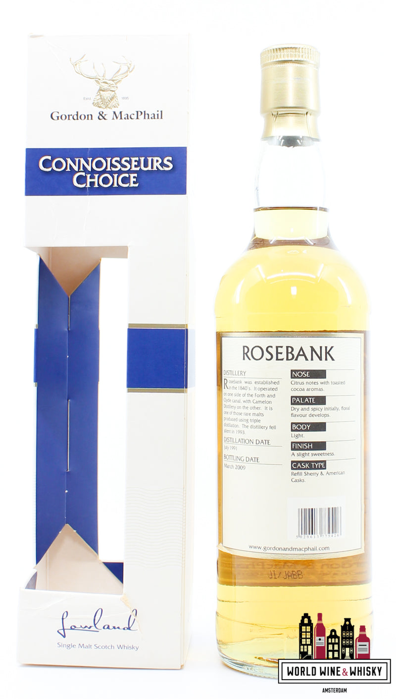 Rosebank 1991 2009 Gordon &amp; MacPhail – Connoisseurs Choice 43% (Gesloten distilleerderij)